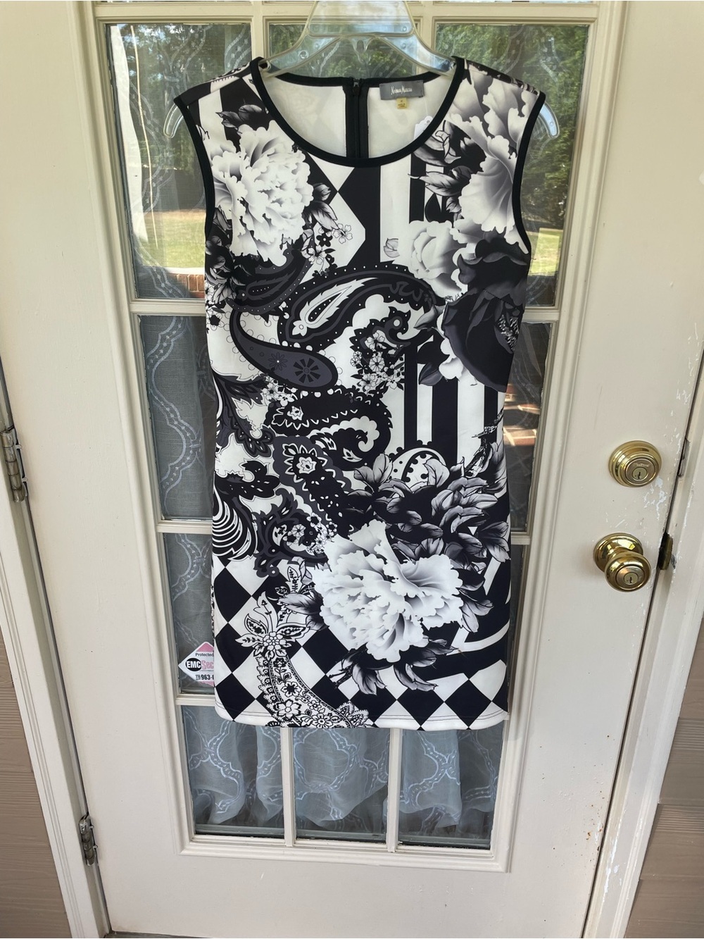 Neiman Marcus Black White Paisley Floral Sheath Dress M Mod Art Chic 🖤🤍